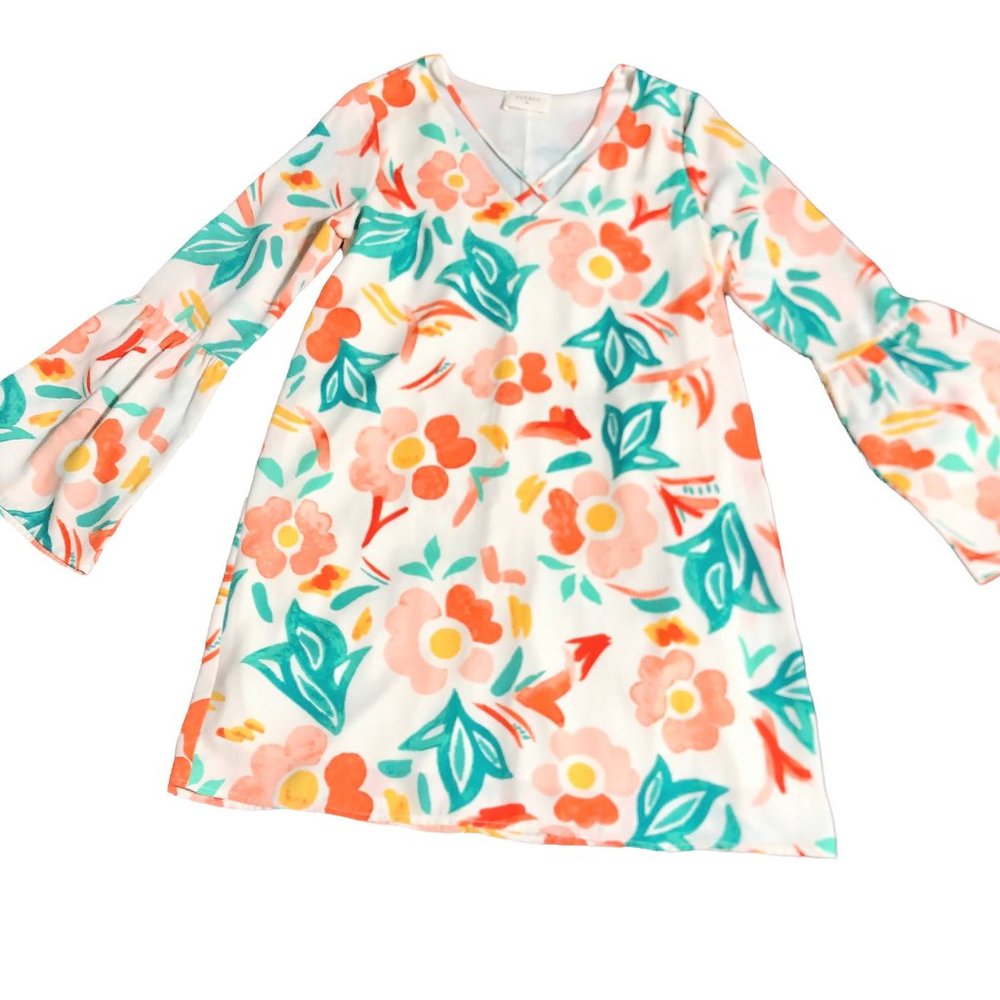 Everly Pullover Floral Dress-Bell Sleeves-Sz S